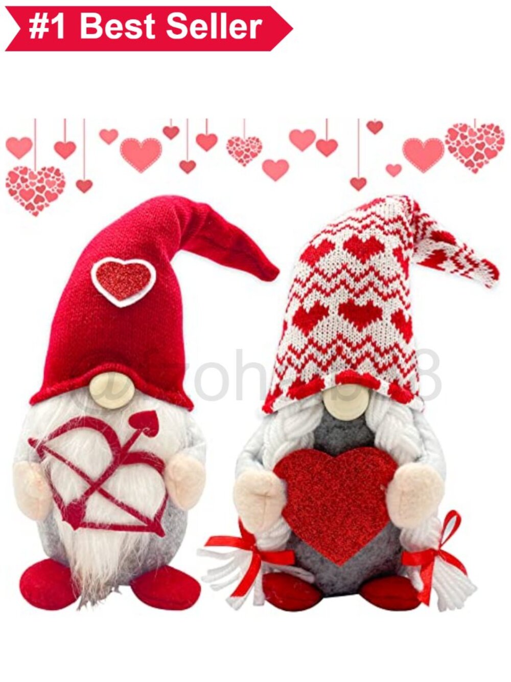 ❤️ Handcrafted Swedish Valentine Gnome Couple Felt Cotton Figurines 13.4"